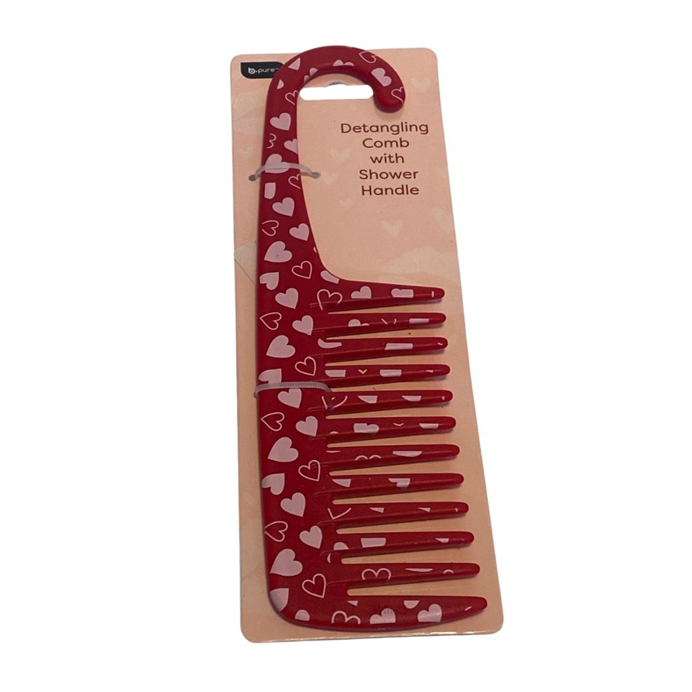 Wide Teeth Plastic Red Detangling Comb Shower Door Handle with Pink Hearts